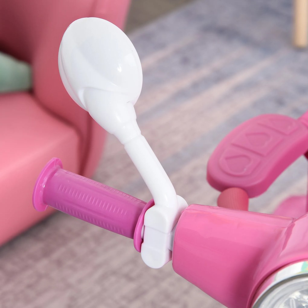 HOMCOM Triciclo para crianças acima de 3 anos Triciclo evolutivo dobrável com funções de luz e música Toldo Forma DE Motocicleta 102x48x96 cm Rosa