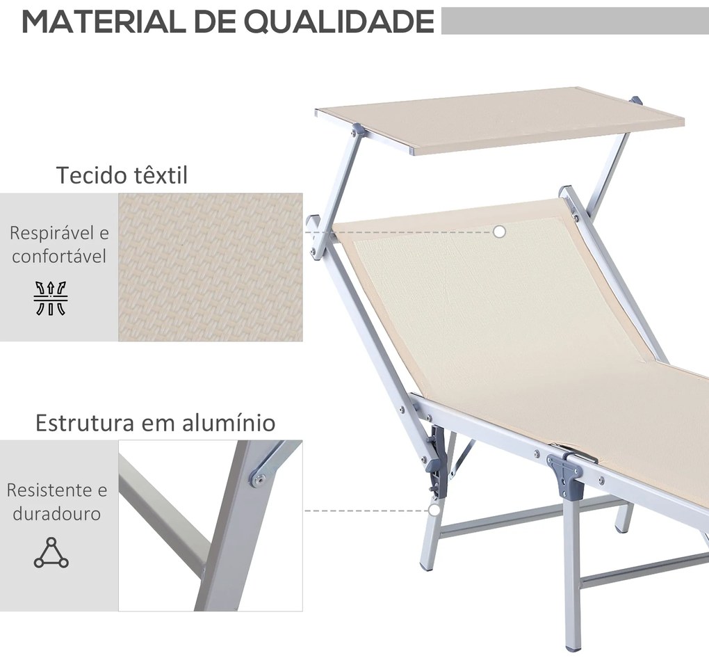 Espreguiçadeira Dobrável e Reclinável com Toldo – 169x72x55-72 cm | Es