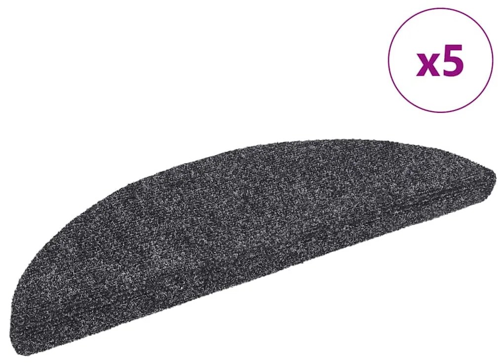 vidaXL Tapetes de escada autoadesivos 5pcs 56x17x3 cm cinzento-escuro