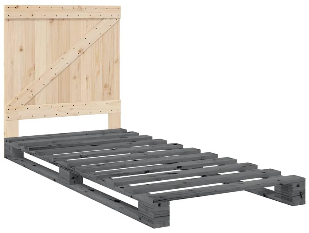 Estrutura de cama com cabeceira 90x200 cm pinho maciço cinzento