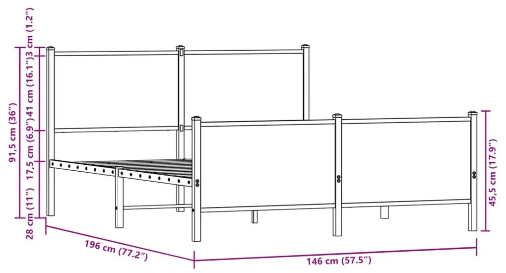 Estrutura de cama sem colchão 140x190 cm metal carvalho sonoma