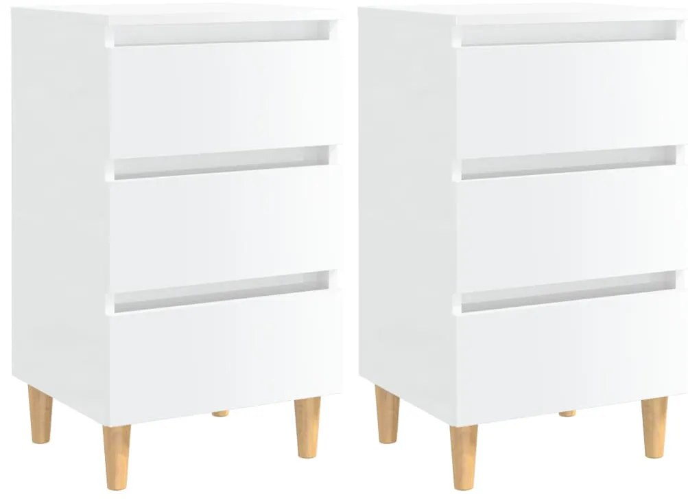 Mesas cabeceira pernas madeira 2pcs 40x35x69cm branco brilhante