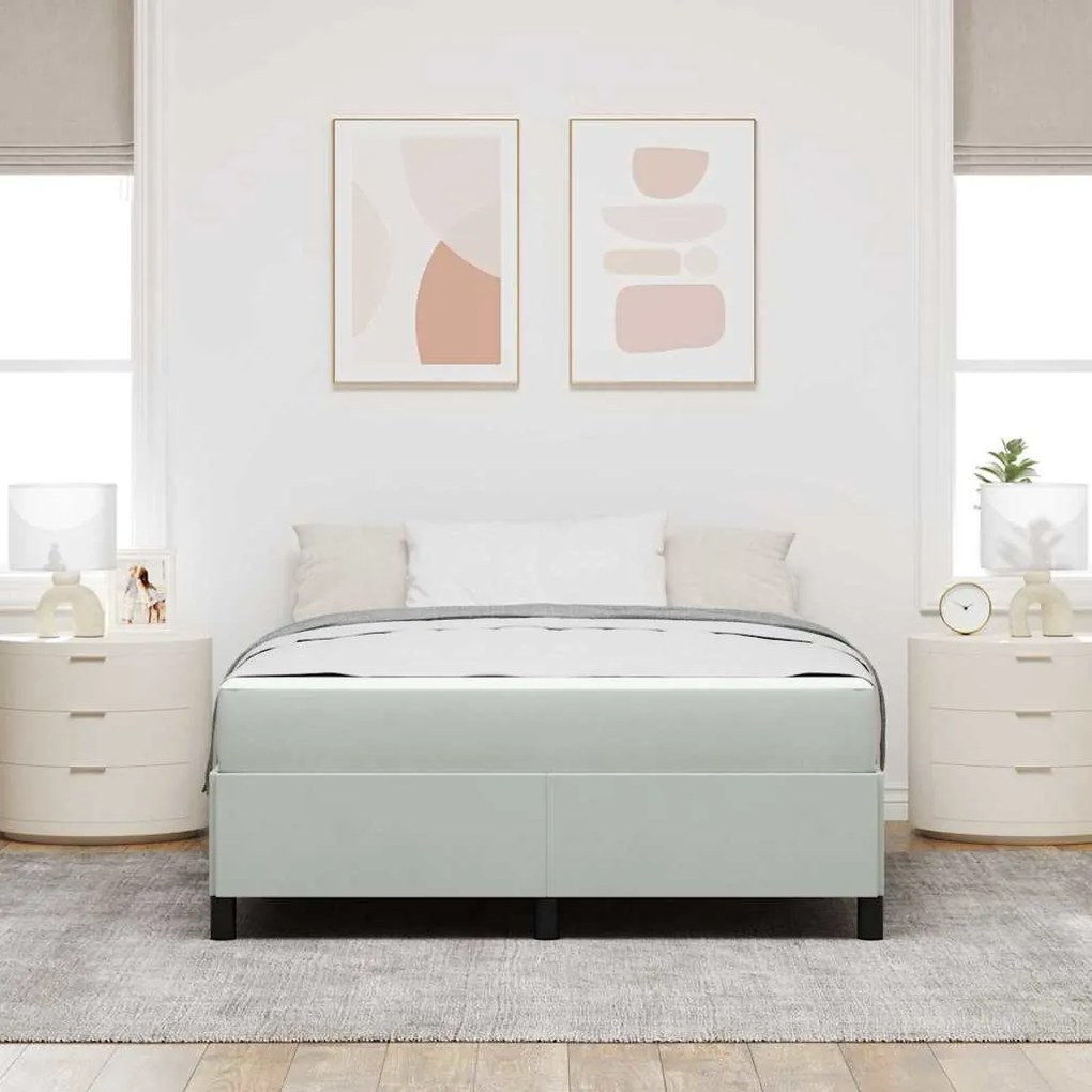 Estrutura da Cama Branco e Cinza Claro 160 x 200 cm Veludo