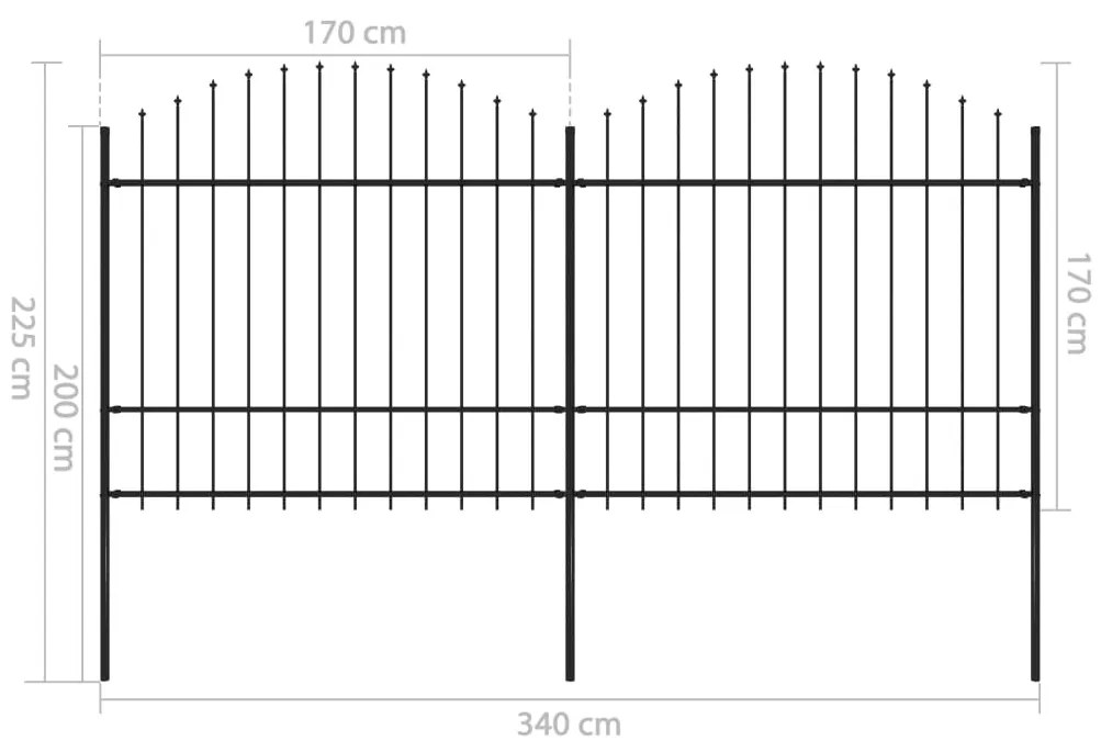 Cerca de jardim com topo em lanças (1,5-1,75)x3,4 m aço preto