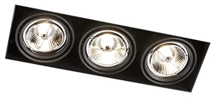 Foco embutido preto GU10 AR70 sem moldura 3 luzes - Oneon Moderno