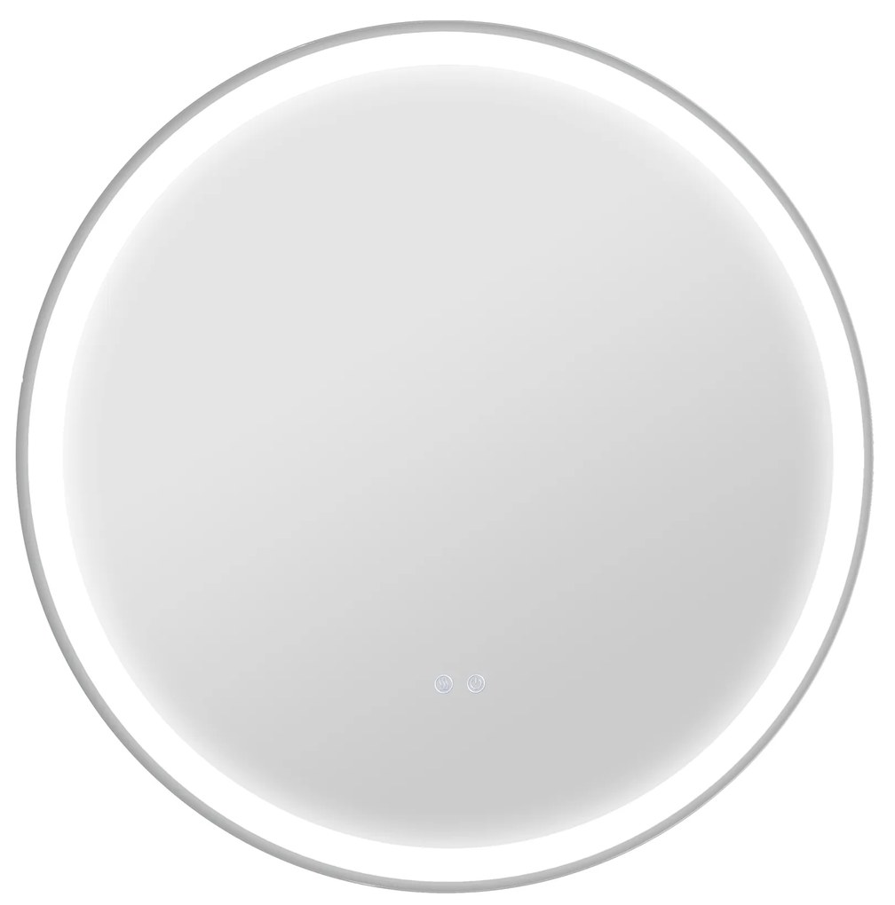 kleankin Espelho Casa de Banho com Luzes LED Ajustáveis Ø60 cm com Função de Memória Anti-embaciamento e Interrutor Tátil Prata | Aosom Portugal