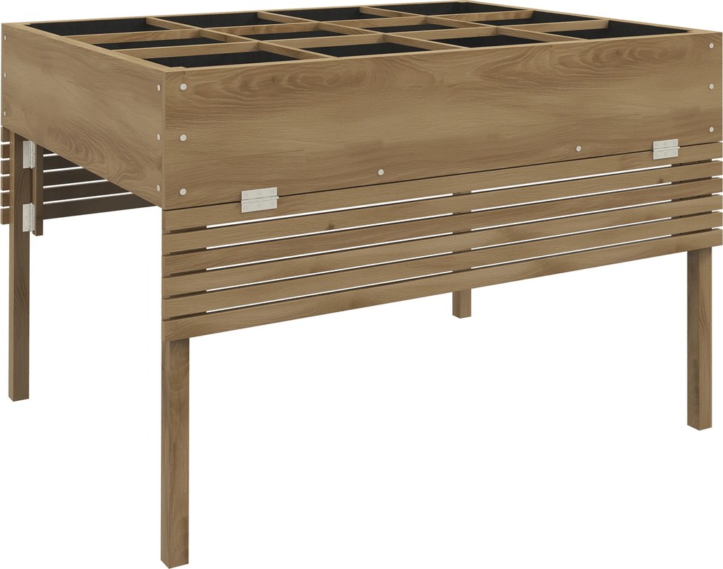 Floreira retangular com pés - 12 compartimentos 122 x 91,5 x 89 cm prateleiras laterais rebatíveis e revestimento em tecido não tecido castanho
