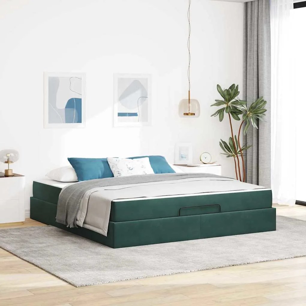 vidaXL Estrutura de cama com colchão com colchão 2 pcs Verde Veludo