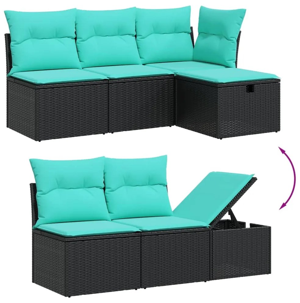 9 pcs conjunto de sofás p/ jardim c/ almofadões vime PE preto