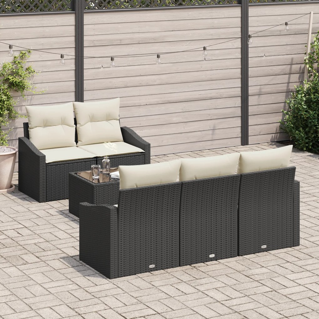 Conjunto de Sofá de Jardim de 6 Peças com Almofadas Pretas de Rattan