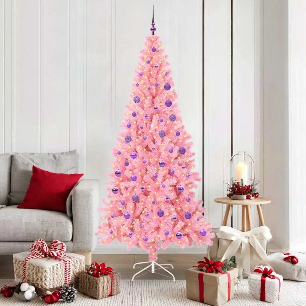 vidaXL Árvore de Natal com 300 LEDs com suporte Rosa 180 cm PVC