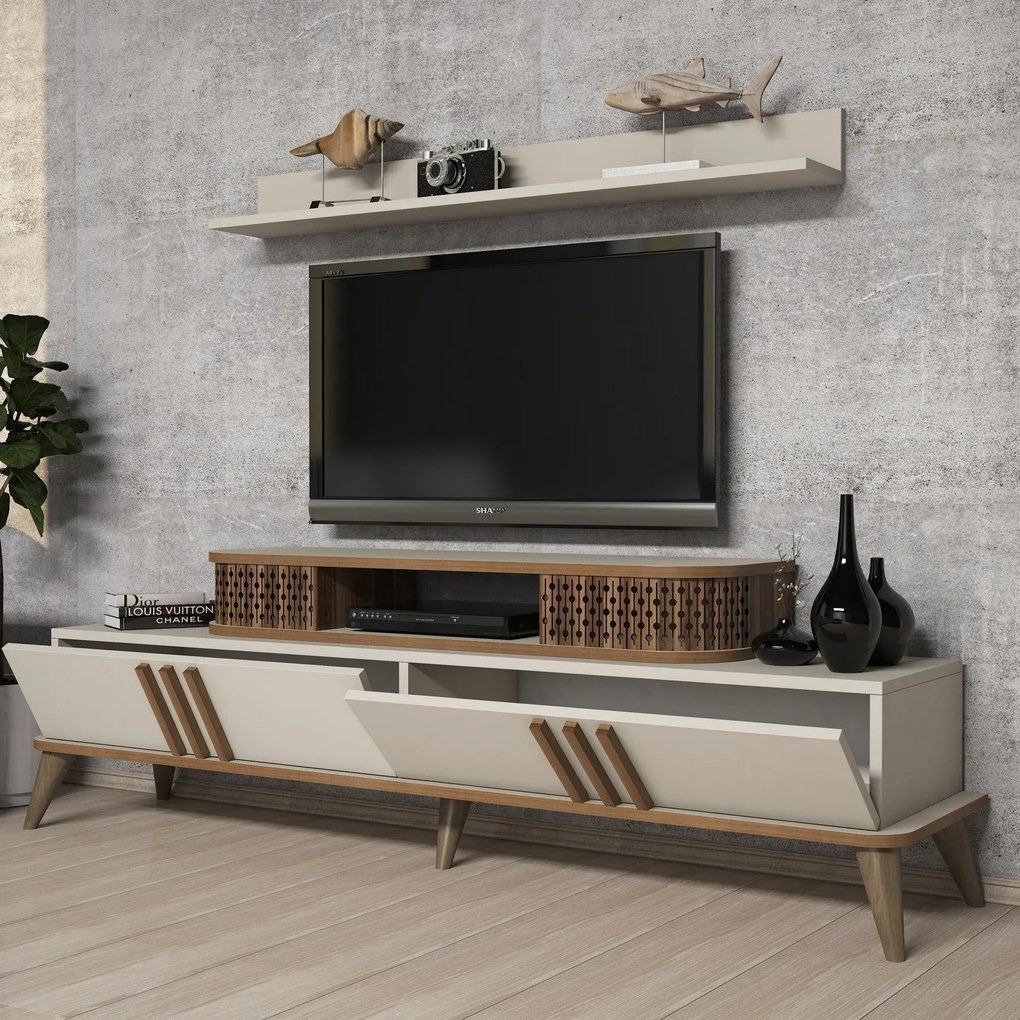 Conjunto de Mobiliário de Sala de Estar Eylül – Creme – Múltiplas Medi