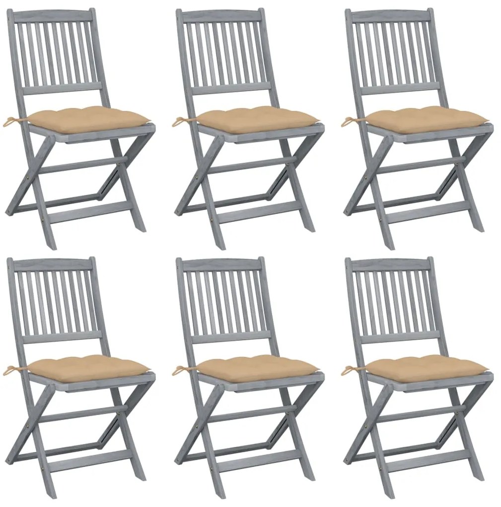 vidaXL Cadeiras exterior dobráveis c/ almofadões 6 pcs acácia maciça