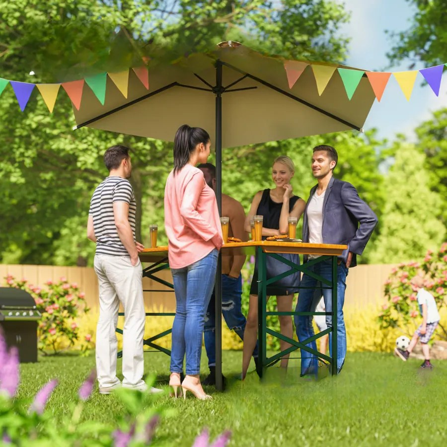 Mesa para jardim, campismo, tendas, piquenique (GUARDA SOL NÃO INCLUIDO) 170x50x75-105cm regulável em altura e dobravel Verde e Castanha