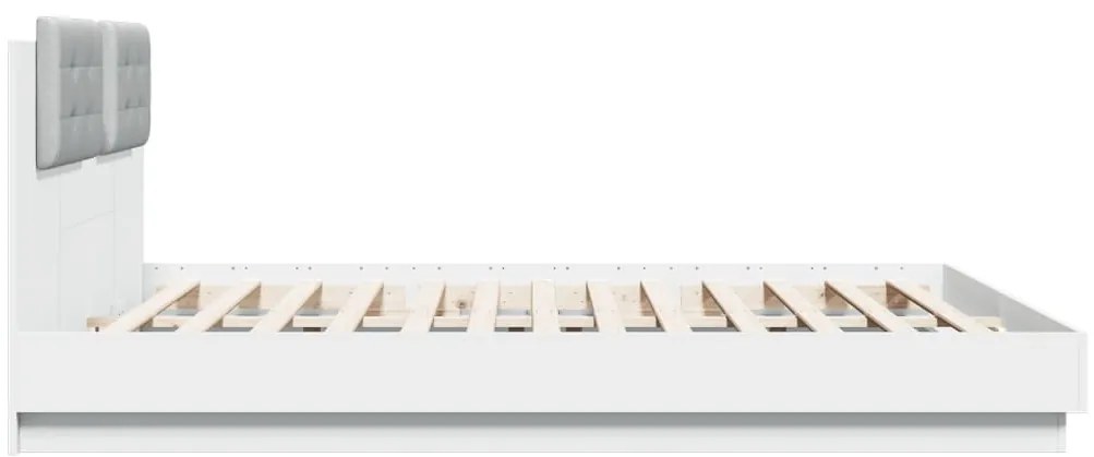 Estrutura de cama com cabeceira e luzes LED 160x200 cm branco