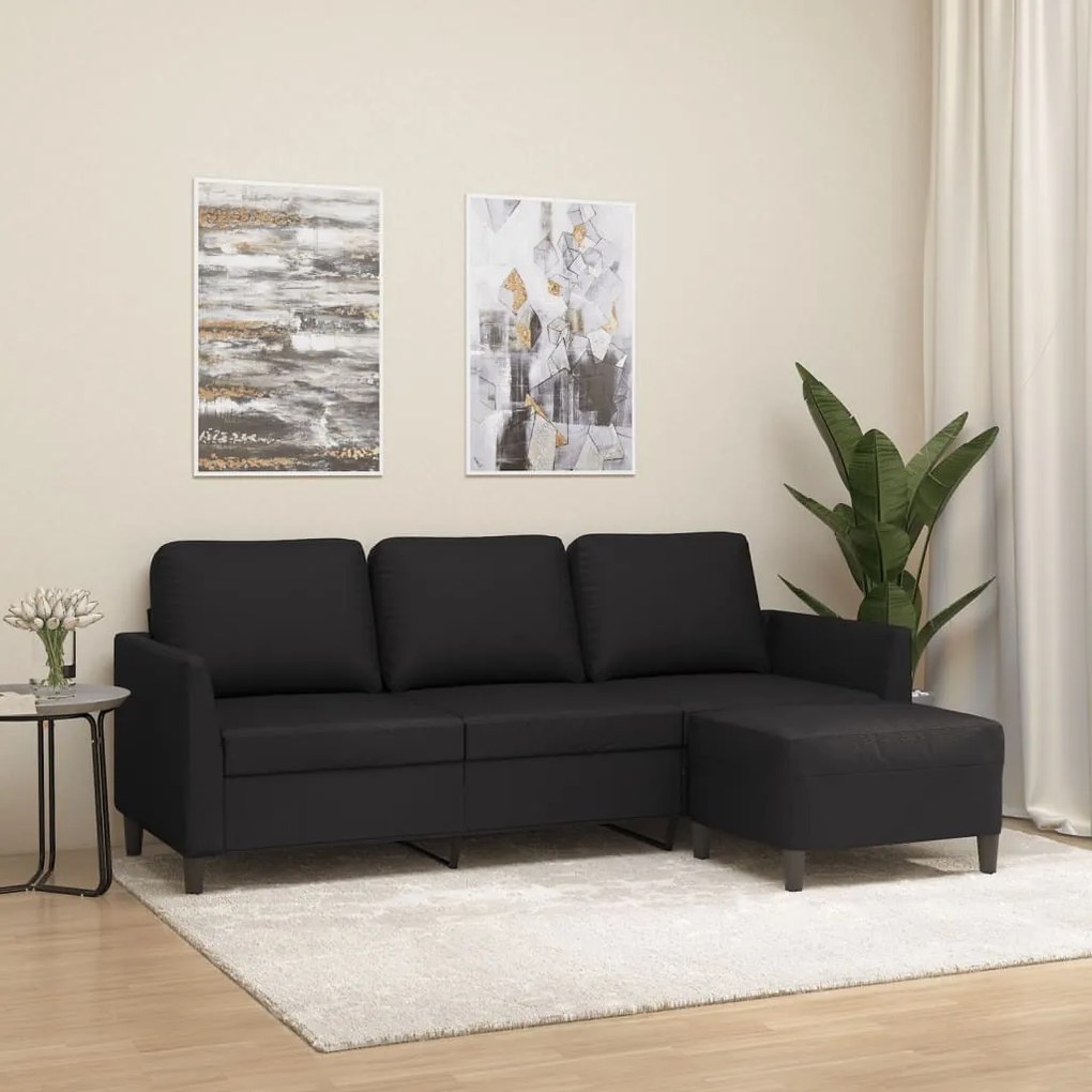 Sofá Âncora Chaise Longue - De 3 Lugares c/ Apóio de Pés - Cor Preto -