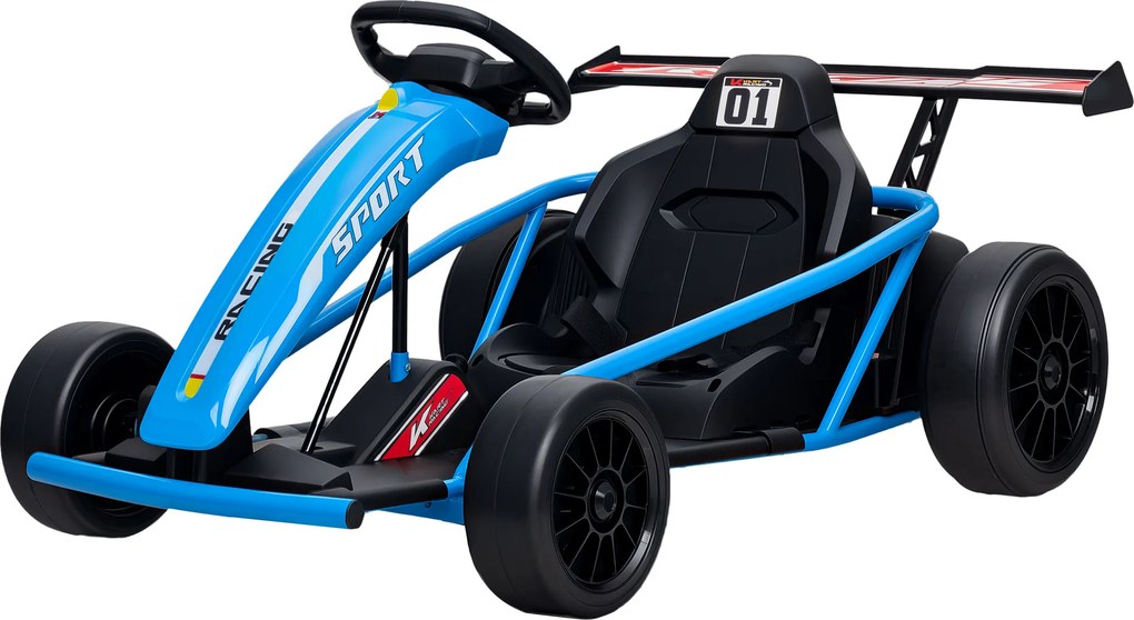 Kart elétrico GoKart para crianças, com 2 motores de 24 V, modo de derrapagem a 13 km/h, 119 x 77 x 54 cm, azul