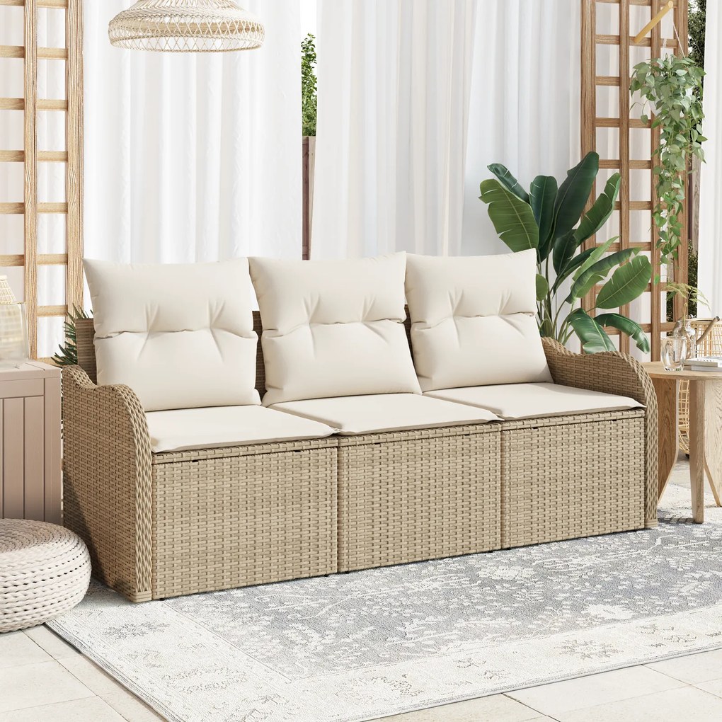 vidaXL Conjunto de Sofá de Jardim com Almofadas Bege Rattan Poliéster