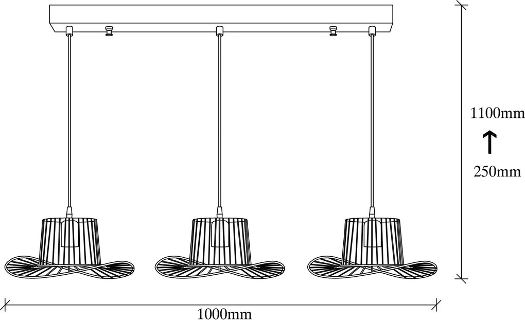 Candeeiro de Teto Tel – Preto – 100 x 30 cm