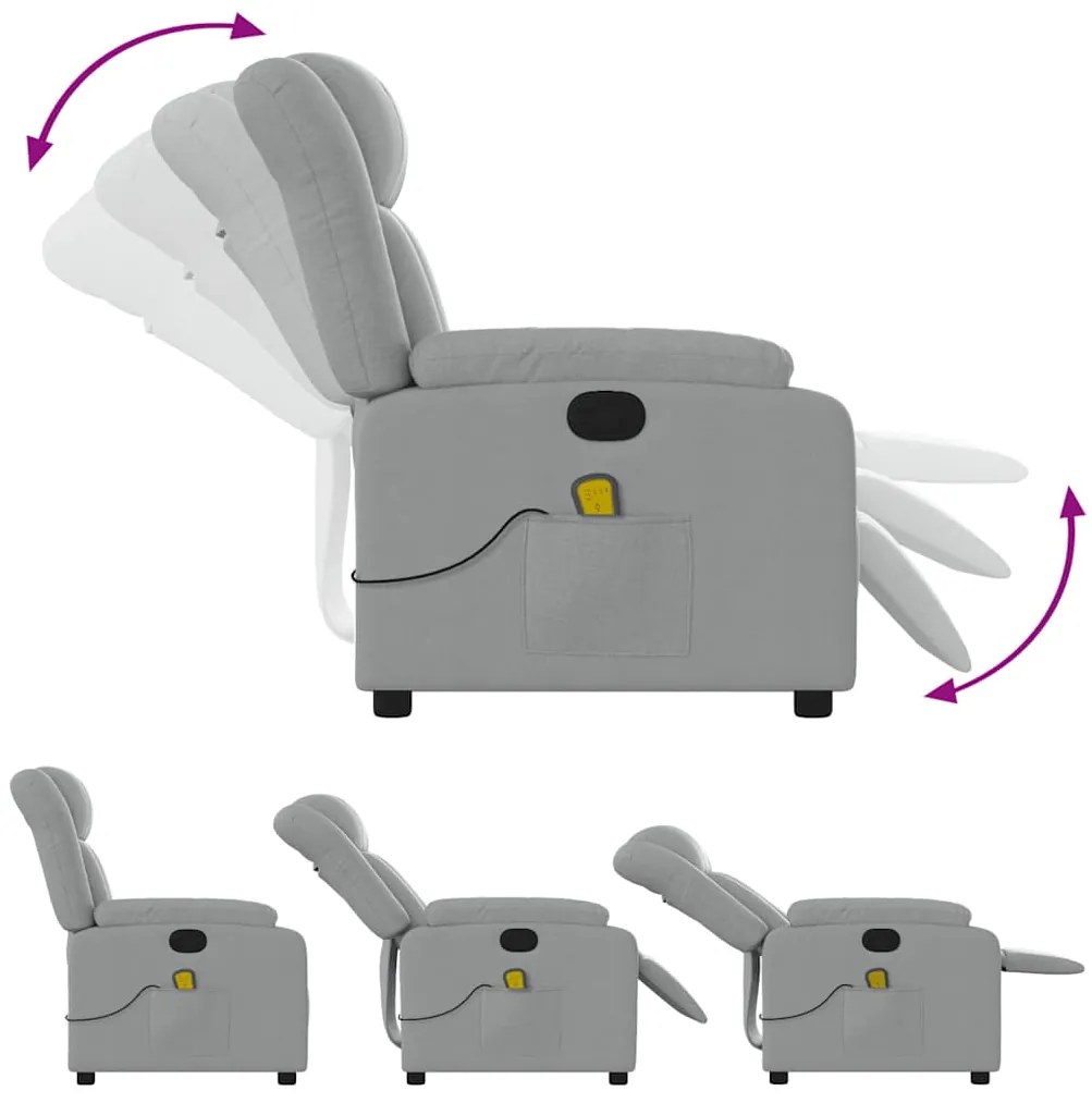 Poltrona de massagens reclinável tecido cinzento-claro