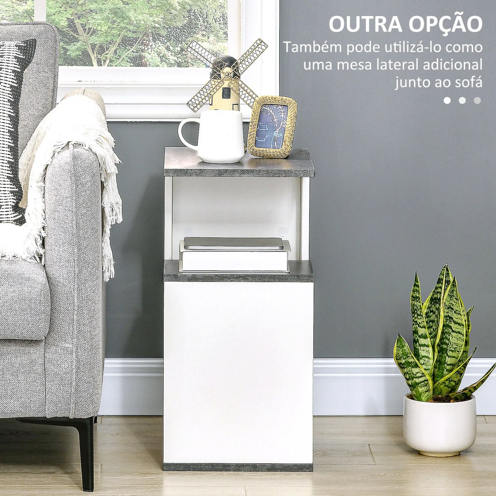 HOMCOM Mesinha de Cabeceira Mesa Auxiliar com 2 Prateleiras de Armazenamento para Dormitório Sala de Estar Estilo Moderno 35x29,5x60cm Cinza e Branco