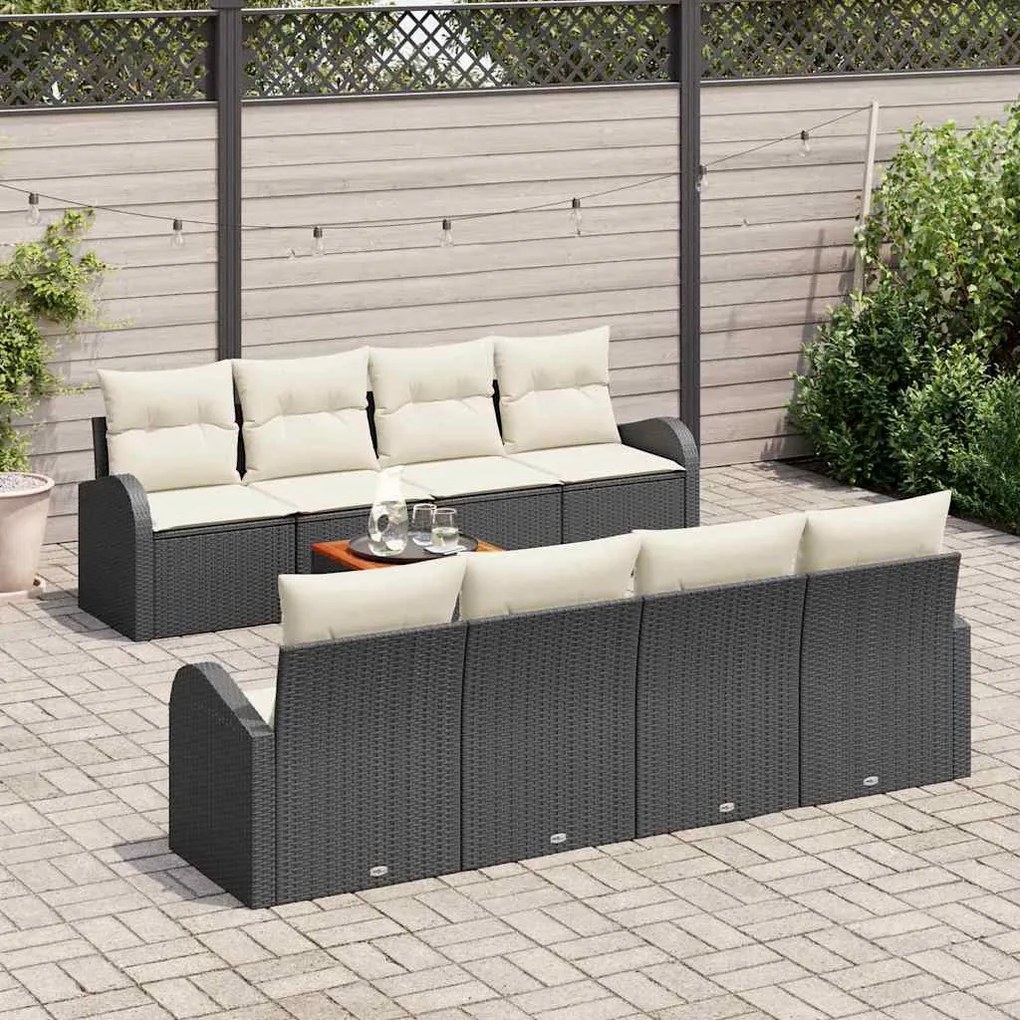 Conjunto de Sofá de Jardim com 9 Peças, Almofadas Pretas de Rattan e A