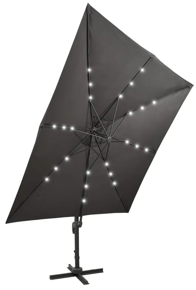 Guarda-sol jardim cantilever c/ poste/luzes LED 300cm antracite