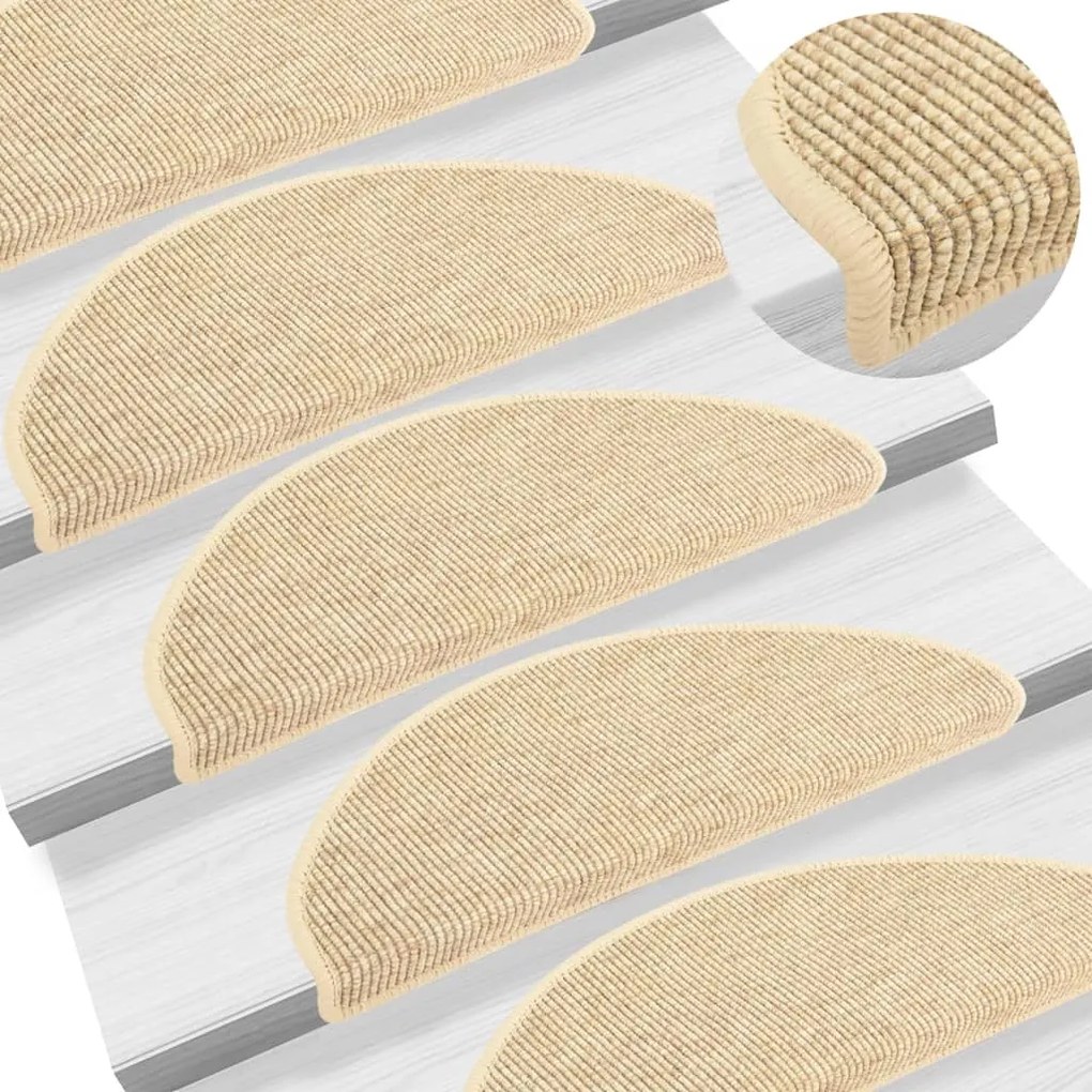 Tapetes escada adesivos aspeto sisal 15pcs 65x21x4 cm bege