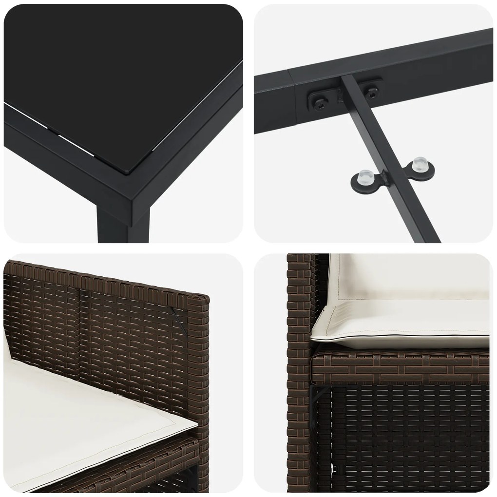 Conjunto de Jantar de 5 Peças com Almofadas Rattan Poliéster Castanho