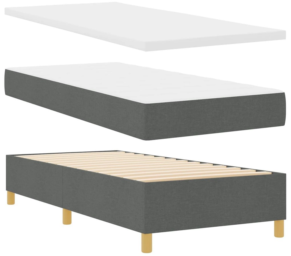 Cama com Box Spring com Colchão & Banco Cinza Escuro 90x200 cm Tecido