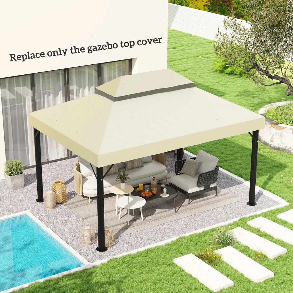 Toldo de Substituição para Pérgola 4x3 m (NÃO INCLUIDA) Toldo para Pérgola com Teto Duplo e Proteção UV 30+ Creme
