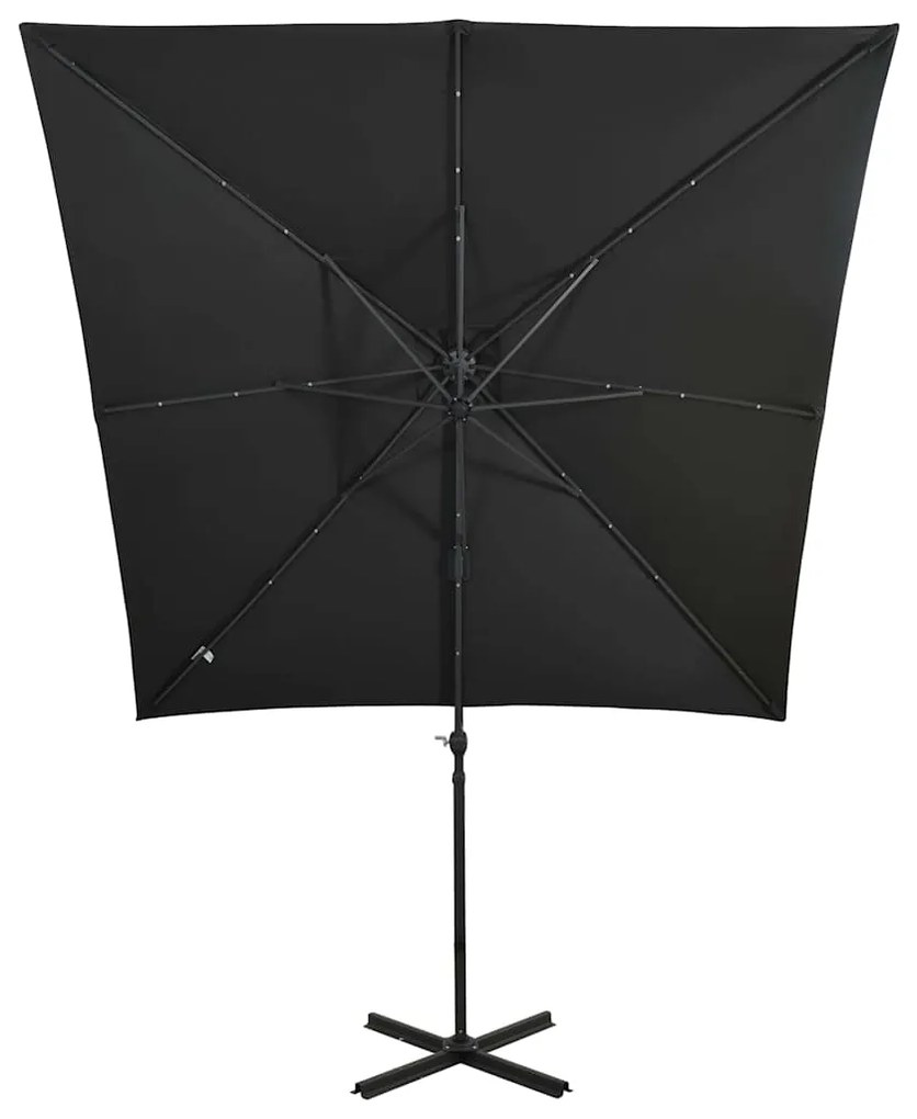 Guarda-sol jardim cantilever c/ poste e luzes LED 250 cm preto