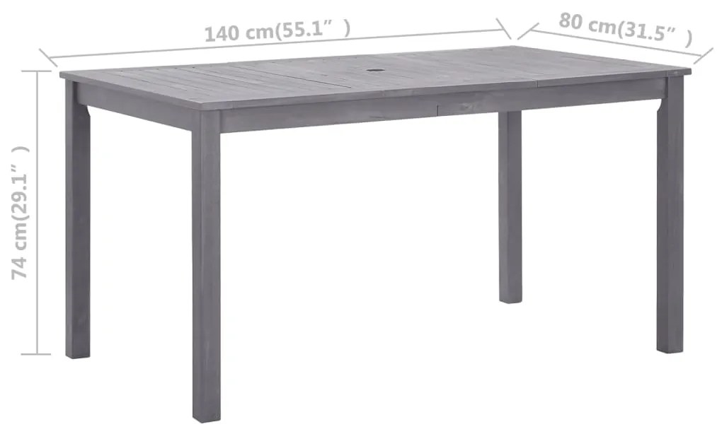 Mesa de jardim 140x80x74 cm acácia maciça cinzento lavado