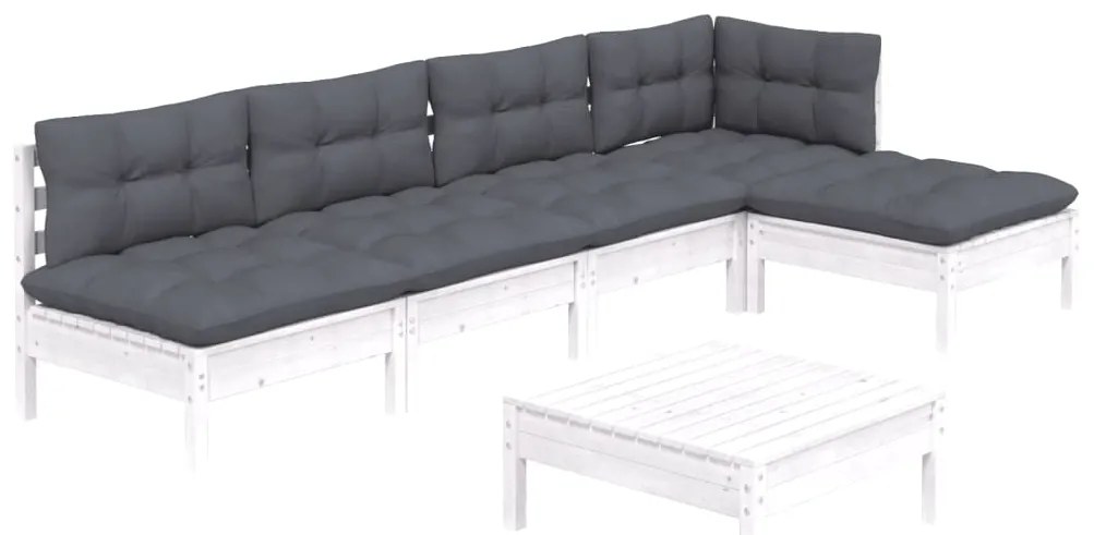 6 pcs conjunto lounge de jardim c/ almofadões pinho branco