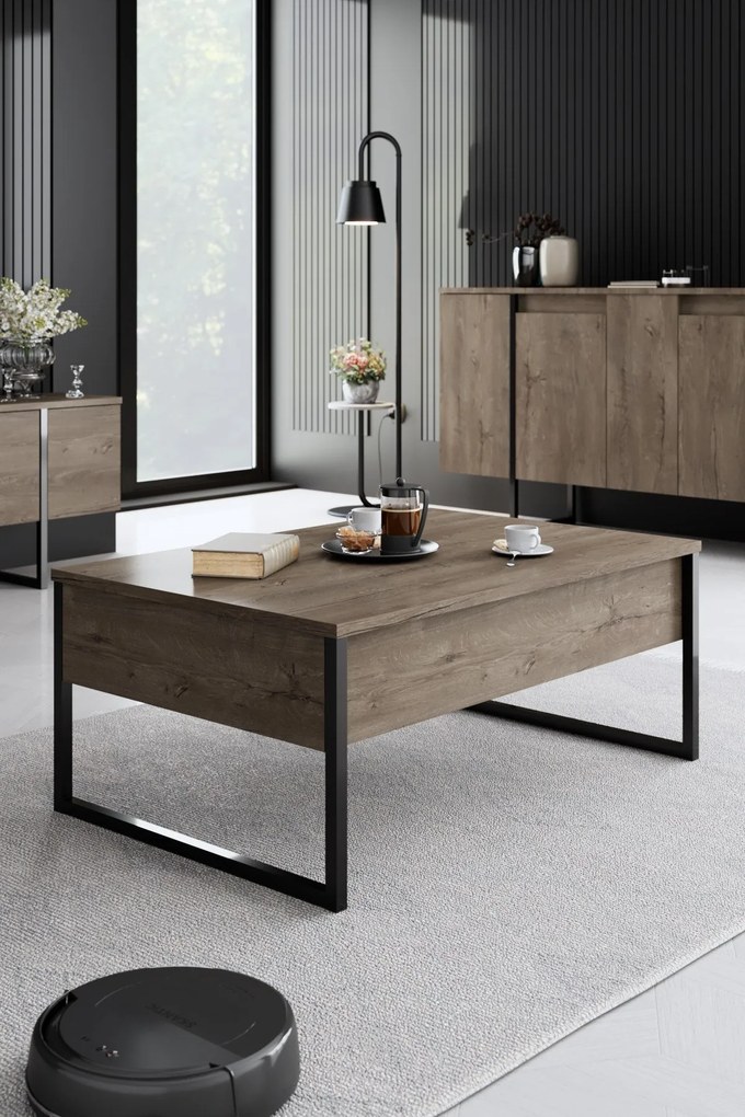 Conjunto de Mobiliário de Sala Luxe – Nogueira/Preto – Console 160x35x