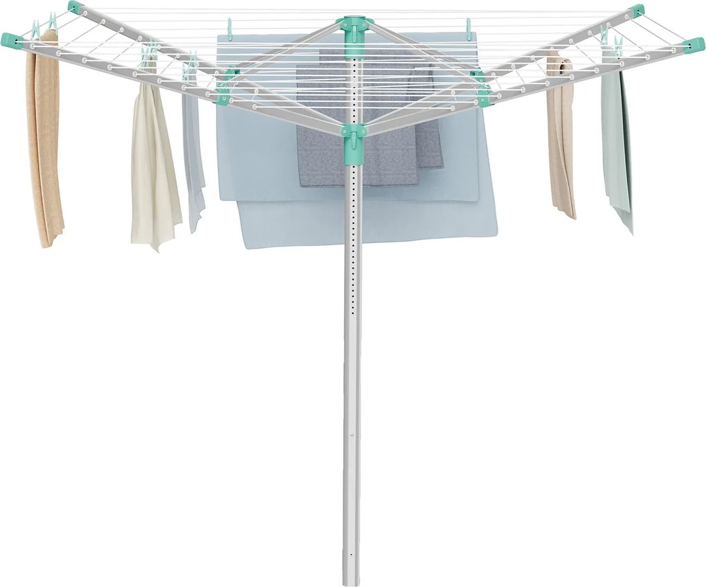 Estendal de roupa giratório139,4 x 139,4 x (120-180) cm , com altura ajustável, verde e prateado