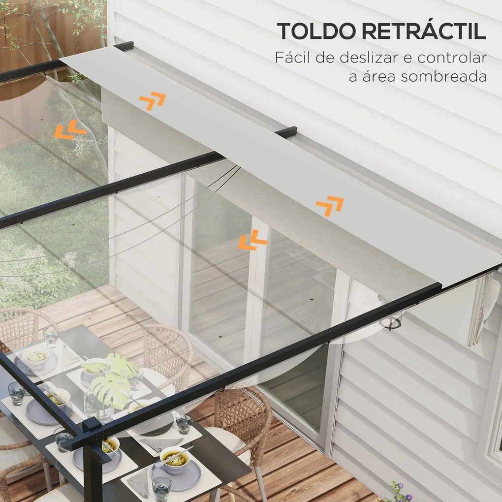 Pérgola de Parede com Toldo Retrátil – Modelo Coimbra – 3,9x2,9 m – Es