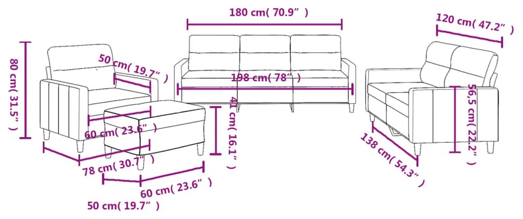 4 pcs conjunto de sofás com almofadões tecido cinzento-escuro