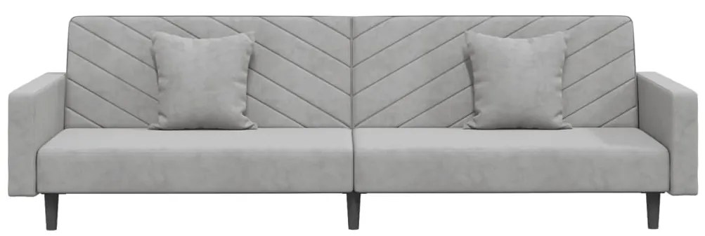 Sofá-cama 2 lugares com duas almofadas veludo cinzento-claro