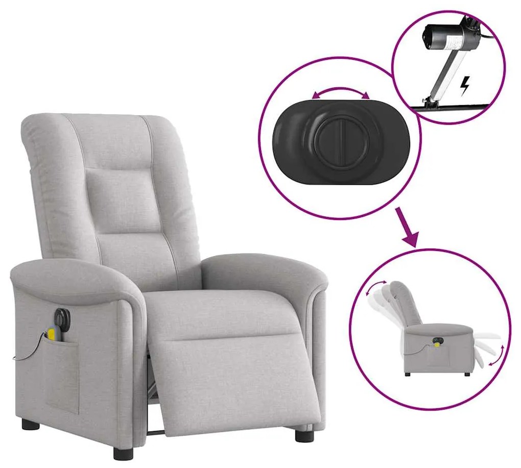Poltrona massagens reclinável elétrica tecido cinzento-nublado