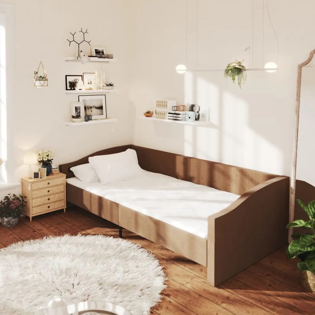 337228 vidaXL Sofá-cama c/ saída USB 90x200 cm tecido castanho