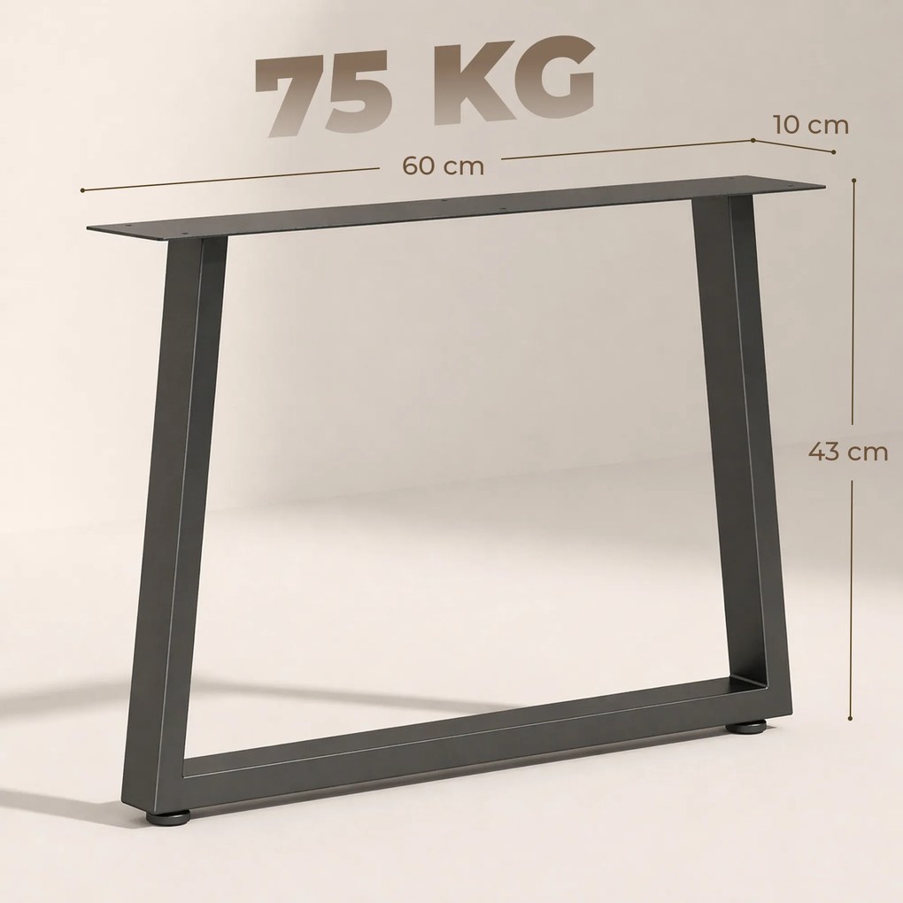Conjunto de 2 pés Pés de mesa em aço, 60 x 43 cm, (TAMPO NÃO INCLUIDO) com patins ajustáveis e parafusos, preto