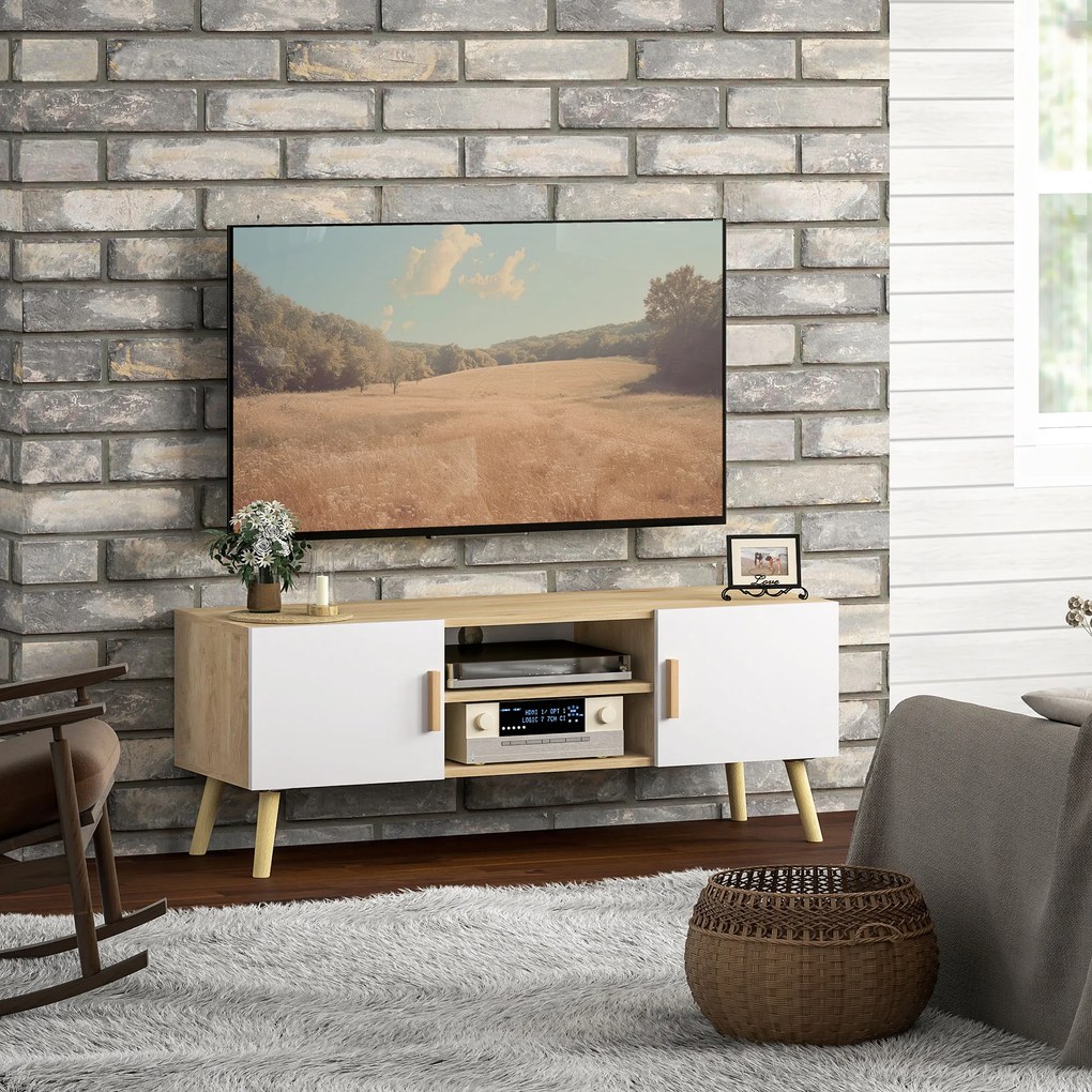 Móvel para televisão 110 x 36,2 x 42 cm para televisões até 50 polegadas, com prateleiras, 2 armários e passadores de cabos, em cor carvalho
