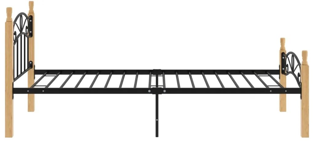 Estrutura de cama 90x200 cm metal/madeira carvalho maciça preto