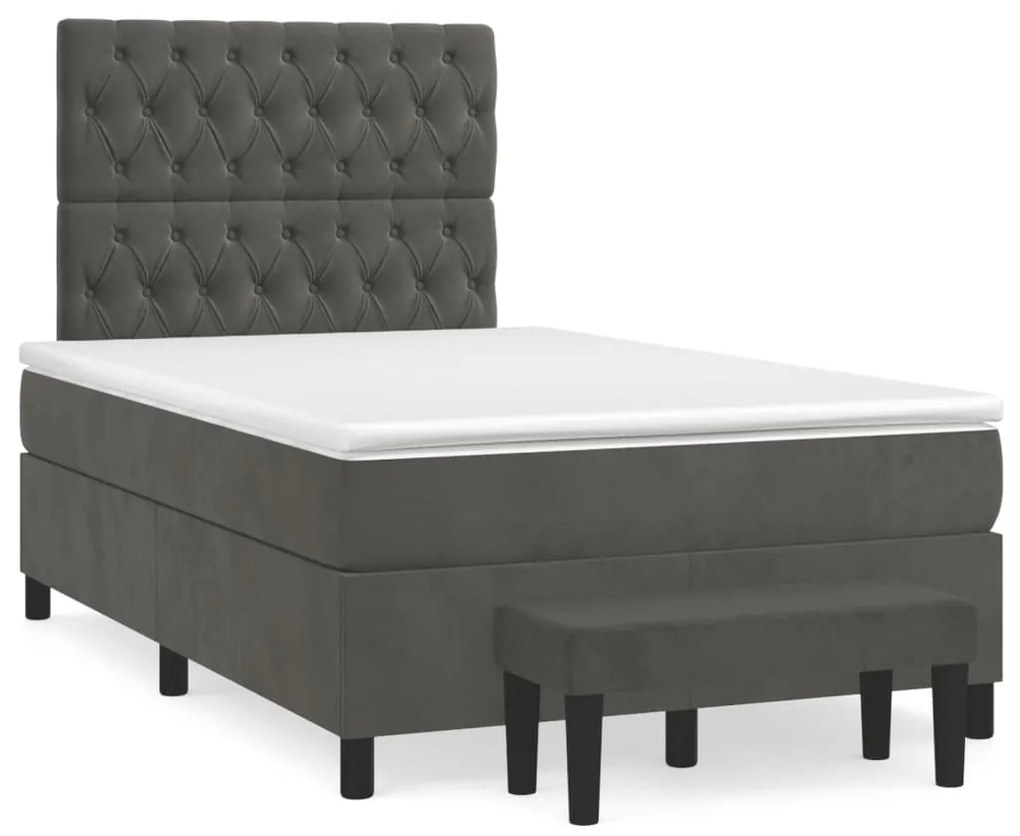 Cama boxspring com colchão 120x190 cm veludo cinzento-escuro