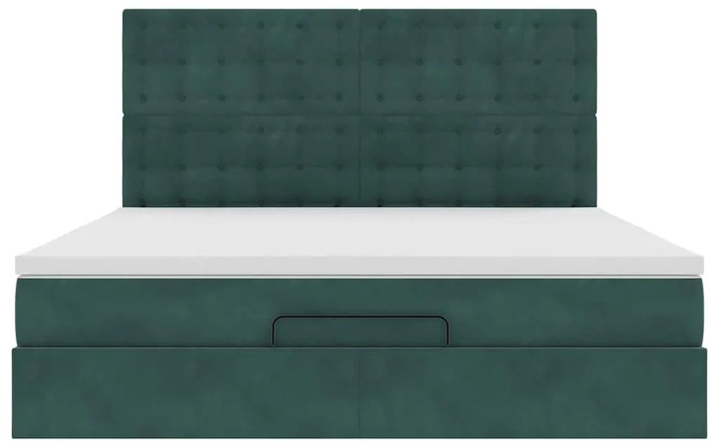 Estrutura de cama otomana com colchão verde escuro veludo