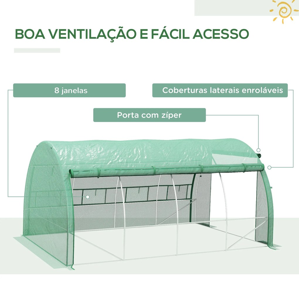 Estufa de Túnel de Jardim 397x300x200 cm com Porta Lateriais e Janelas