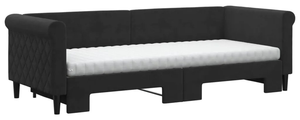 Sofá-cama com gavetão e colchões 80x200 cm veludo preto