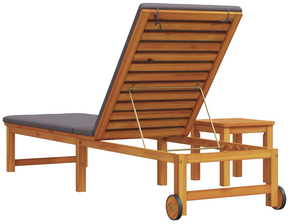 Espreguiçadeira com Mesa e Almofada de Madeira Sólida de Acácia