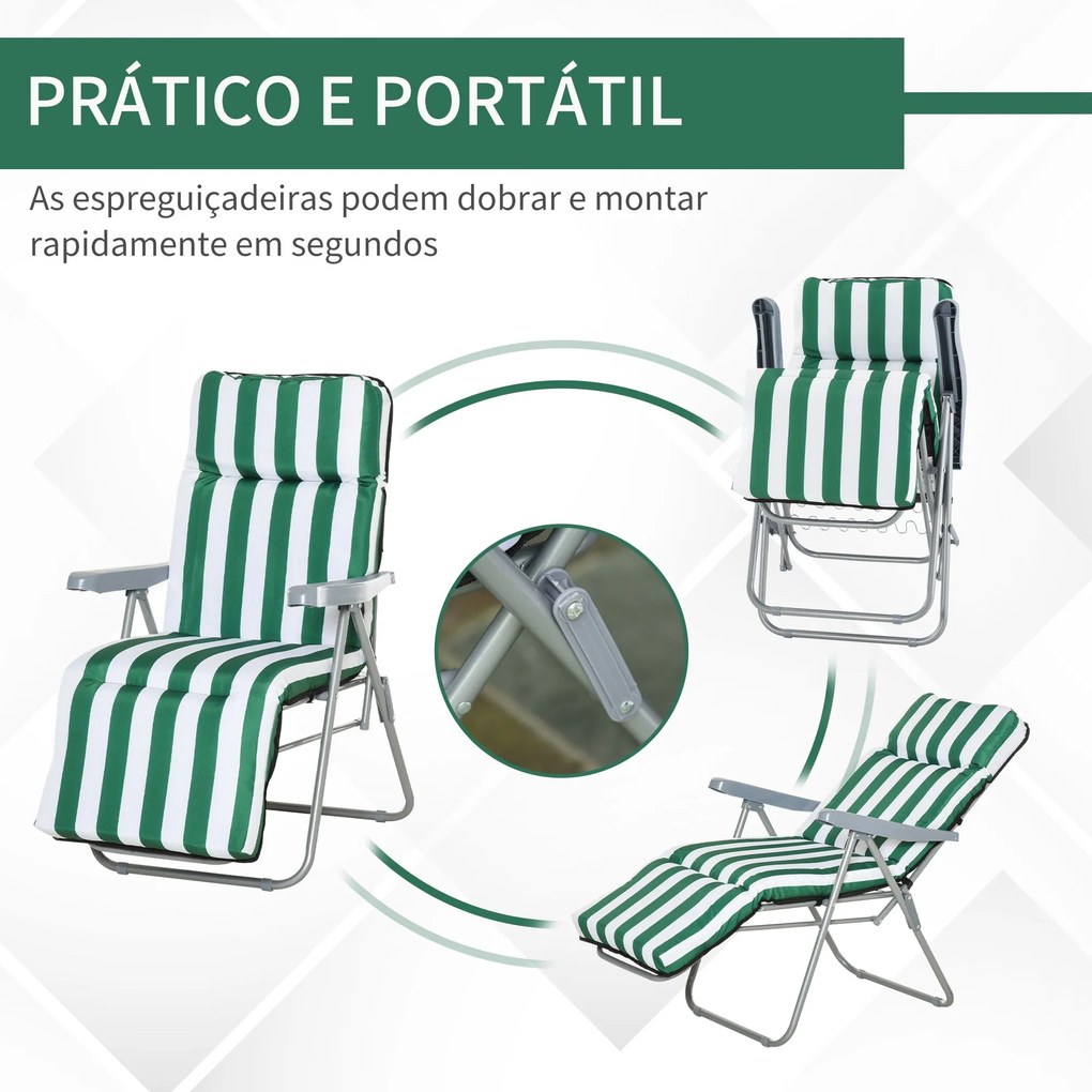 2 Espreguiçadeiras de Jardim Dobráveis Espreguiçadeiras de Aço com Alm